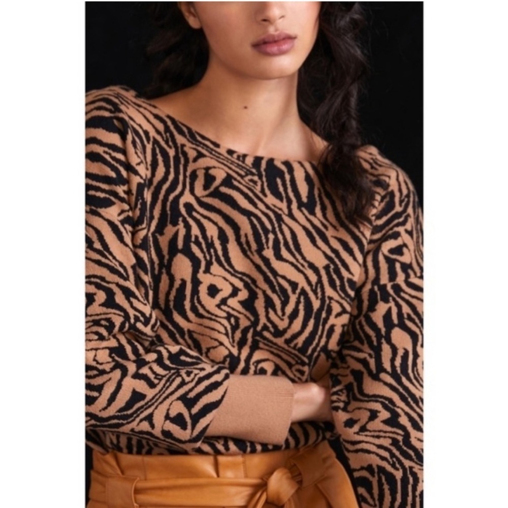 Anthropologie Maeve  Animal Print Knit Boatneck Sweater NWT Size Medium